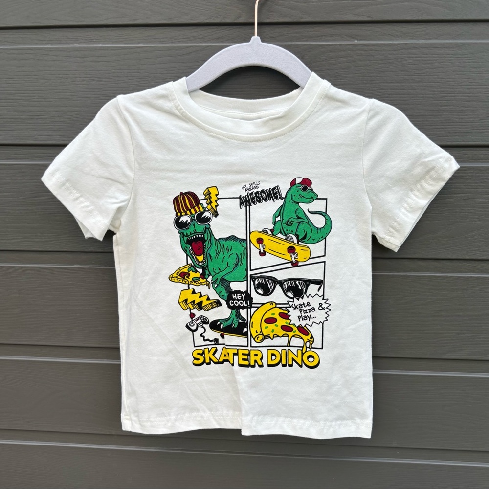 Skater Dino Kids T-Shirt - White